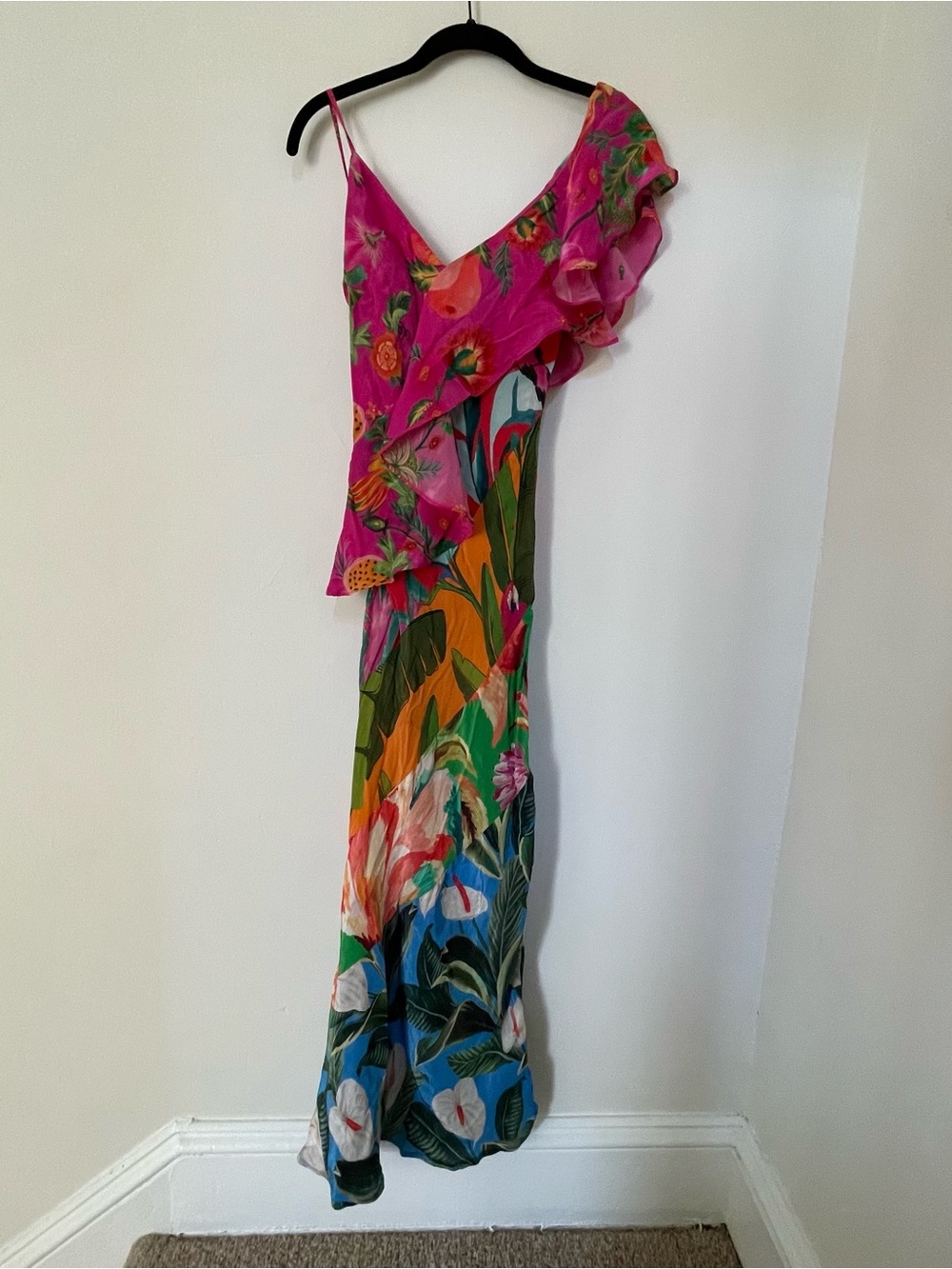 Farm Rio Mixed Flowery Ruffle One Shoulder Midi Dress XS $328 - Picture 4 of 9